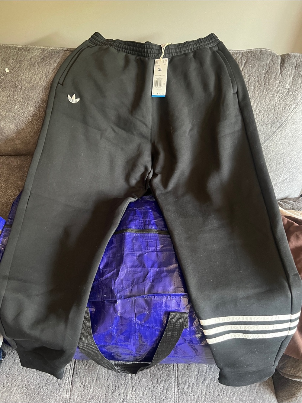 adidas Black Track Pants with White Three-Stripes
